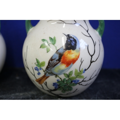 123 - Pair of Hand Painted Bird Urns, 11.5cm Tall