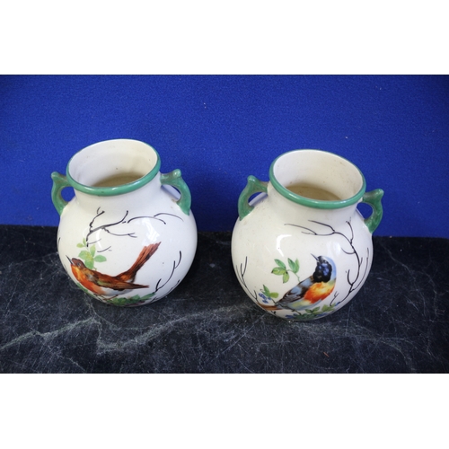 123 - Pair of Hand Painted Bird Urns, 11.5cm Tall