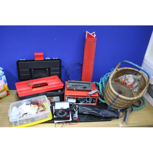 139 - Selection of Car Items/Tools Including Socket Set, Volt Meter, Battery Charger, Triangle, Rope etc