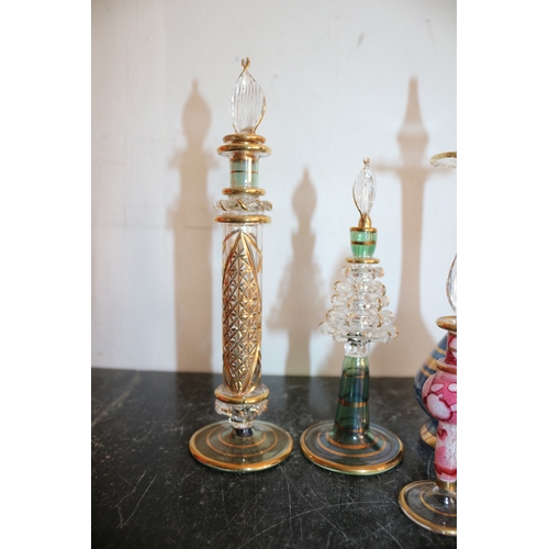 28 - Collection of Genie Style Glass Perfume Bottles/Dobbers, Tallest is 17.5cm, One is chipped.