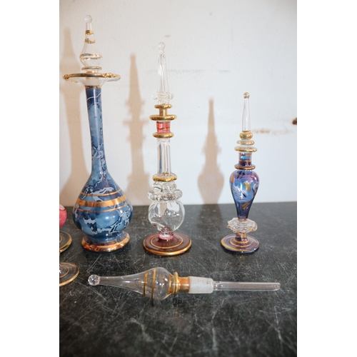 28 - Collection of Genie Style Glass Perfume Bottles/Dobbers, Tallest is 17.5cm, One is chipped.