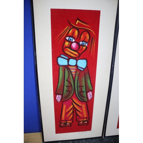 4 - 2x Acrylic on Felt Clown Pictures, Signed in Pen, 27 x 56 CM Each