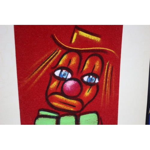 4 - 2x Acrylic on Felt Clown Pictures, Signed in Pen, 27 x 56 CM Each