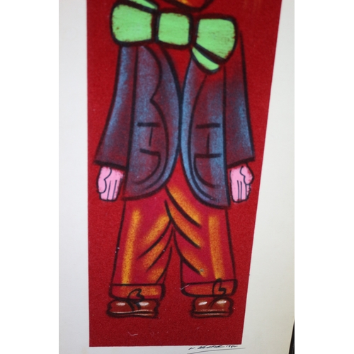 4 - 2x Acrylic on Felt Clown Pictures, Signed in Pen, 27 x 56 CM Each