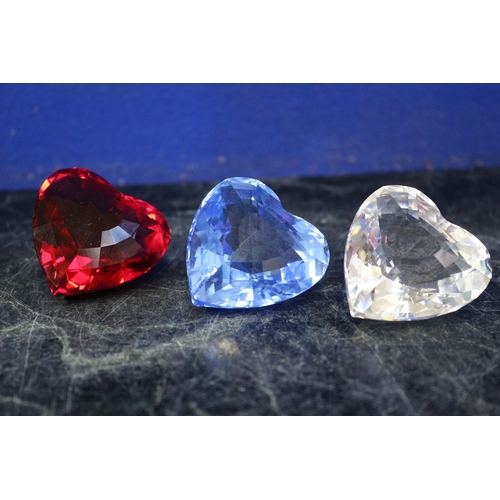 41 - Swarovski Coloured Hearts x 3, Red, Blue and Clear