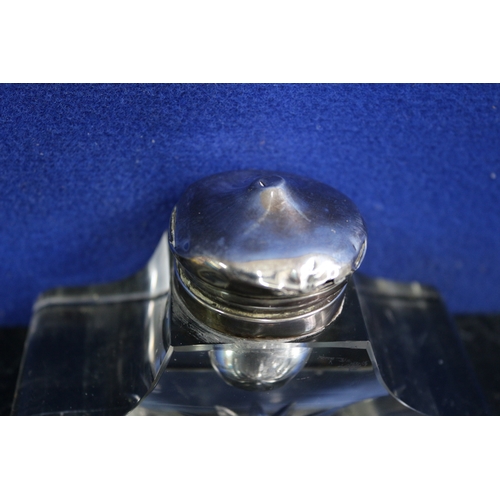 66 - Hallmarked Silver Topped Ink Well & Holder, 1x Nibble