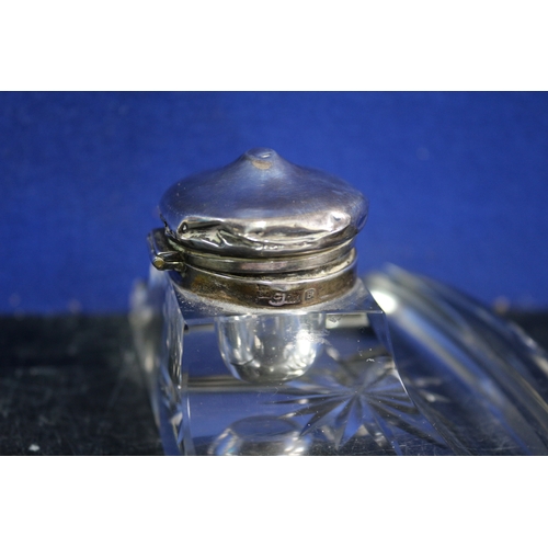 66 - Hallmarked Silver Topped Ink Well & Holder, 1x Nibble