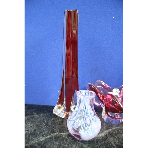 73 - x4 Coloured Glass Vases Plus Bohemia Bowl, Tallest is 24cm