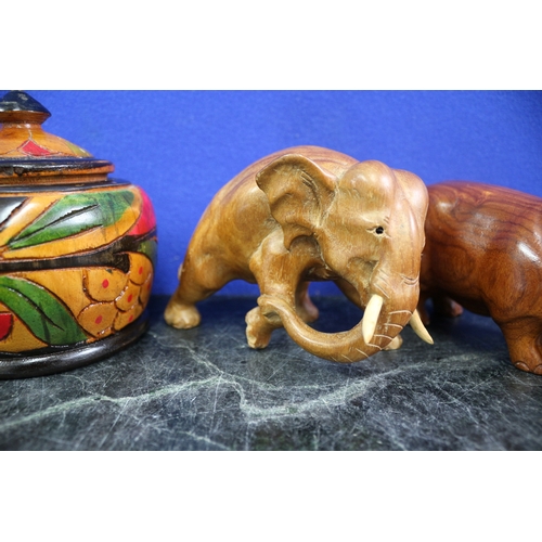 74 - 5 x Wooden Items Including Carved Elephant