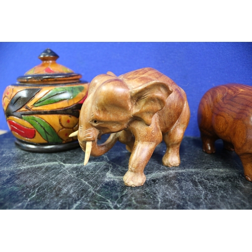 74 - 5 x Wooden Items Including Carved Elephant