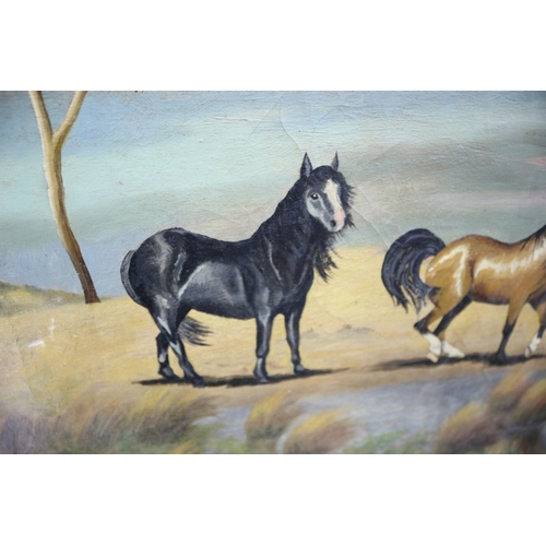 8 - Aged Oil On Canvas of 2 Horses in a Field, Signed L. Reers, 50 x 66cm