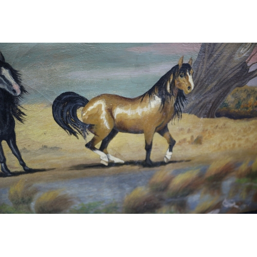 8 - Aged Oil On Canvas of 2 Horses in a Field, Signed L. Reers, 50 x 66cm