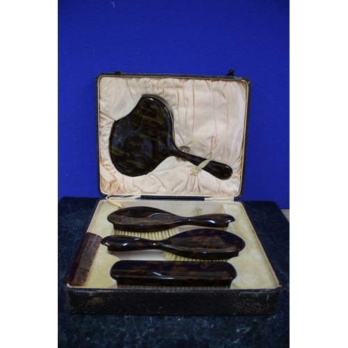 88 - Gentlemen's Grooming Set Including Bristle and Whaleron Brush, Comb (A/F), Mirror etc.