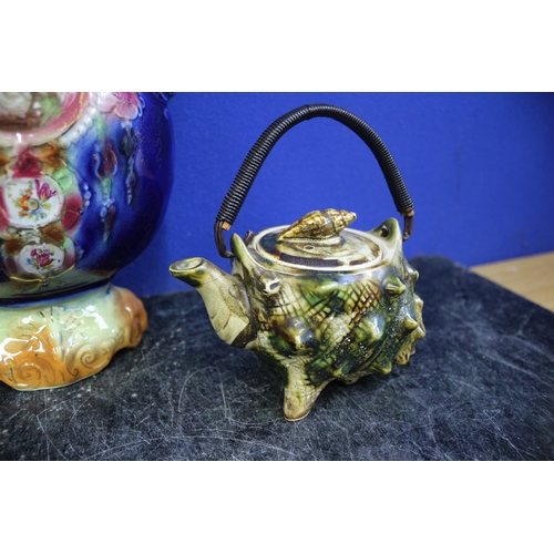 9 - Small Shell Design Design Tea Pot, A G Harley Jones,  Plus 1907-1937 Earthenware Vase,