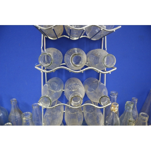 175 - Metal Milk Bottle Stand (Holds 15 Bottles) Plus a Selection of Local Milk Bottles