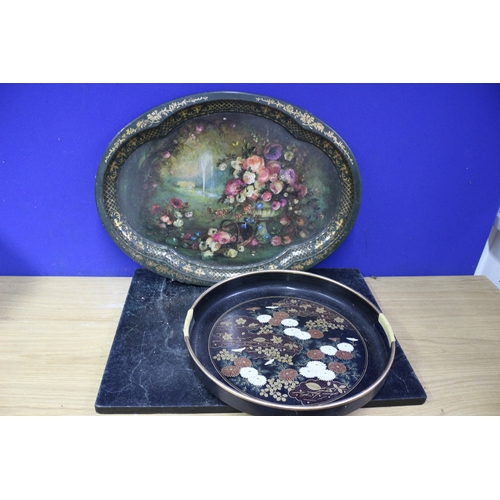 178 - 2 Vintage Trays, 1 Chatsworth Derbyshire and 1 Japanese