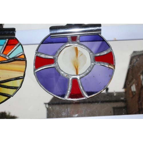 211 - 2x Leaded Glass Circular Windows, One With  Petal Set Inside, 12cm Diameter