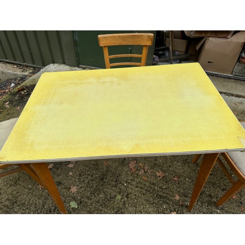 693 - Mid Century Formica Kitchen Table & 3 Chairs, chairs need a clean.