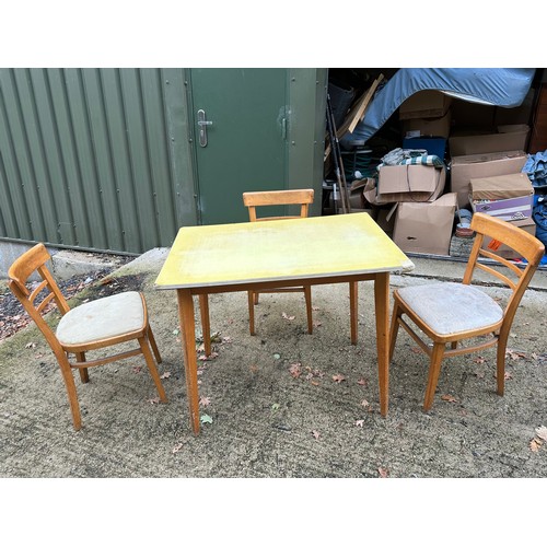 693 - Mid Century Formica Kitchen Table & 3 Chairs, chairs need a clean.