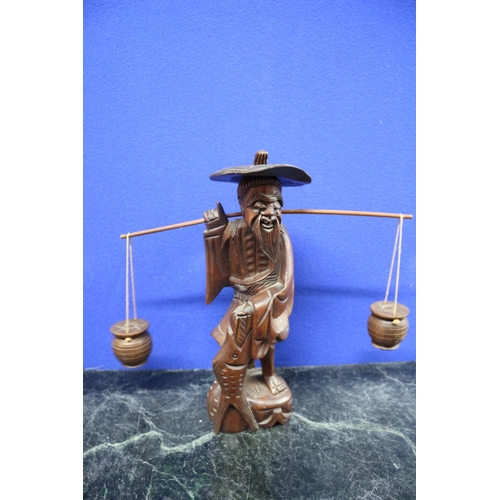 15 - Vintage Hand Carved Wooden Chinese Fisherman Figure 
16cm Tall