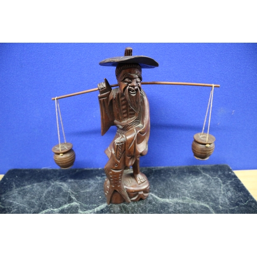 15 - Vintage Hand Carved Wooden Chinese Fisherman Figure 
16cm Tall