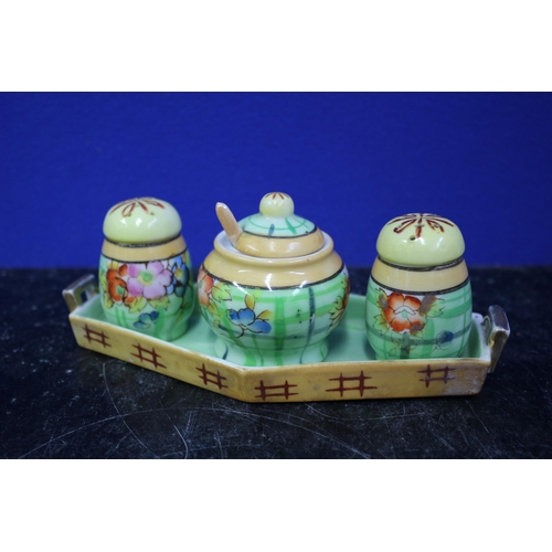 33 - Japanese Lustreware Cruet Set, Hand Painted, Mid Century