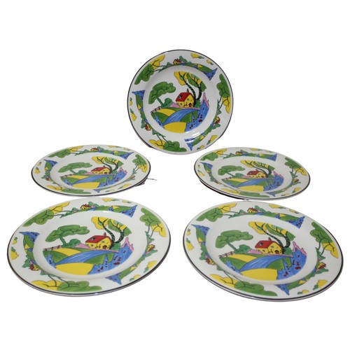 38 - Royal Garden Fine China Plates with Clarice Cliff Designs on Them, 5 of, 27cm Diameter