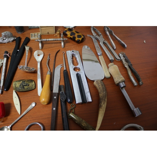 304 - Mixed Lot Including Brass Horse, Singer Scissors, Leather Tools etc.