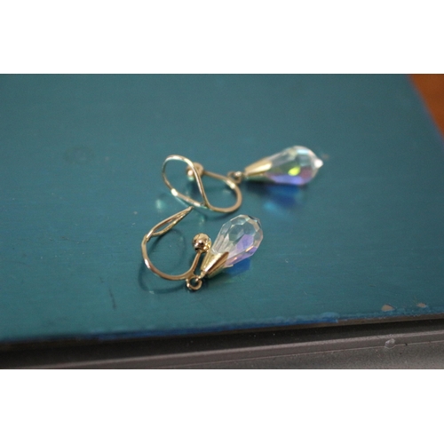 366 - Yellow Metal, Crystal Drop Design Earrings, 1.4g