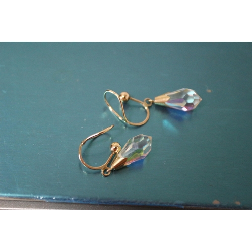 366 - Yellow Metal, Crystal Drop Design Earrings, 1.4g