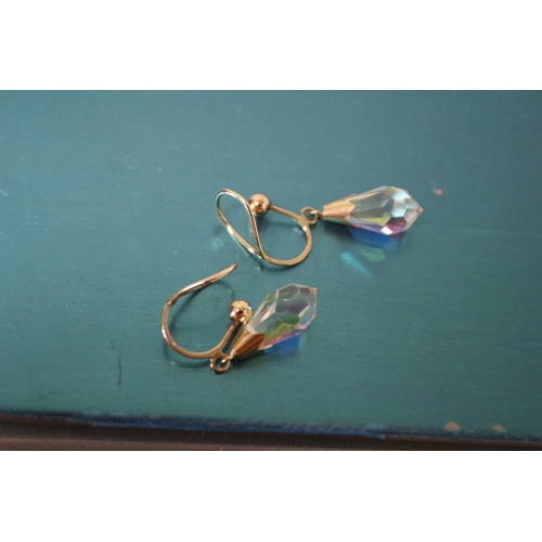 366 - Yellow Metal, Crystal Drop Design Earrings, 1.4g