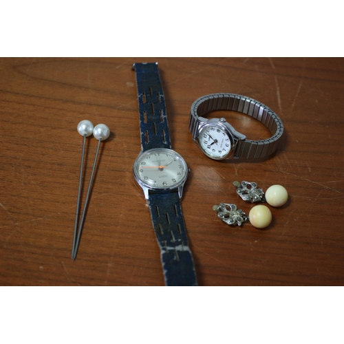 376 - 2x Watches, Hat Pins and Earrings