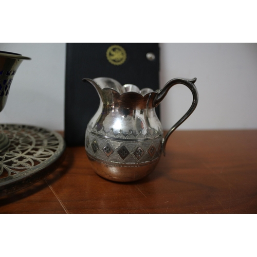 393 - Selection of Plated Ware, Religious Books and Glass Pot (has a few nibbles)