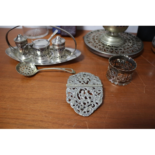 393 - Selection of Plated Ware, Religious Books and Glass Pot (has a few nibbles)