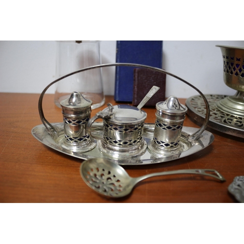 393 - Selection of Plated Ware, Religious Books and Glass Pot (has a few nibbles)