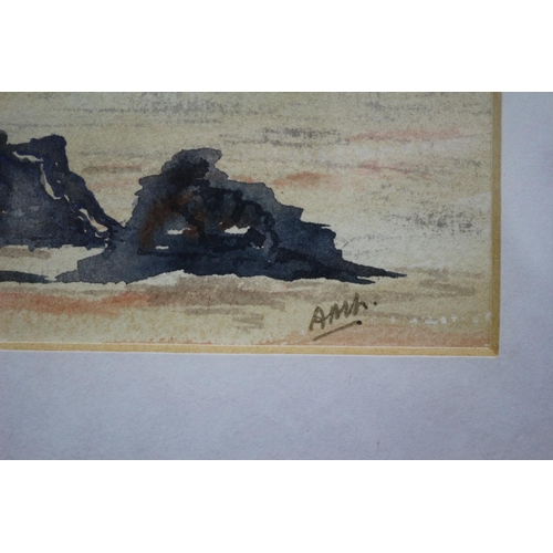 419 - Signed AMH, Watercolour of a Washed Up Beach, 31 x 38cm