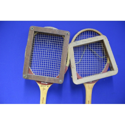 118 - 2 Dunlop Aged Tennis Rackets & 1 Other