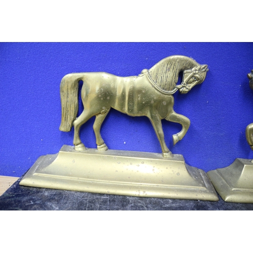 163 - Brass/Copper Horse Figures x2, Each 24.5cm Wide