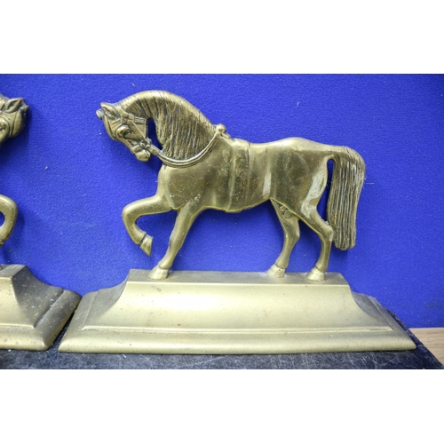 163 - Brass/Copper Horse Figures x2, Each 24.5cm Wide