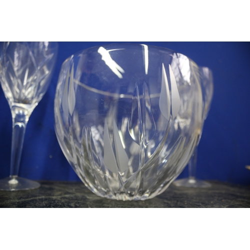 173 - Very Good Quality Crystal Bowl, Etched Bowl and Wine Glasses