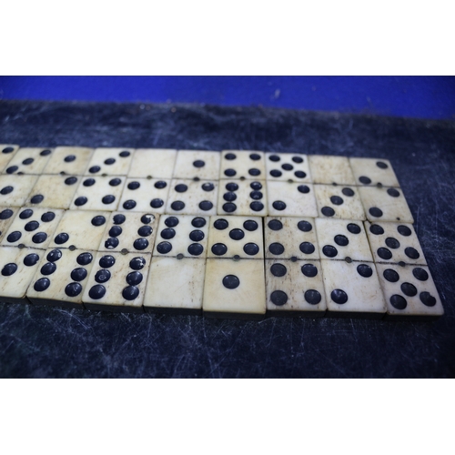 179 - Vintage Bone Dominoes with Brass Centre Pins