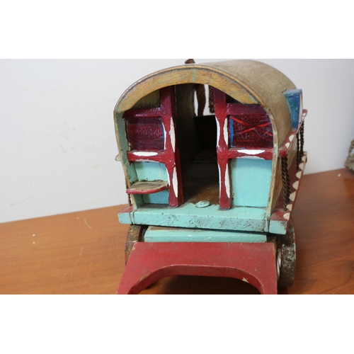 232 - Handmade Wooden Gypsy Caravan & Shire Horse , 60cm Long x 25cm High