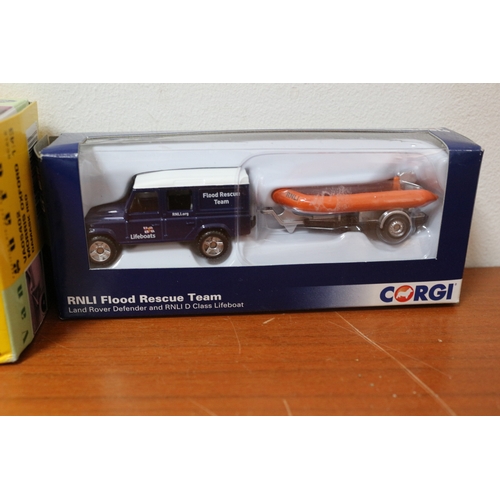 241 - Vanguards Morris Oxford Damask Red VAO5402, New in Box, Plus Corgi RNLI Flood Rescue Team Set