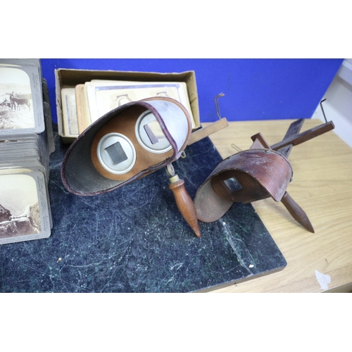 65 - Antique Handheld Stereoscope Viewer with Slides including Underwood