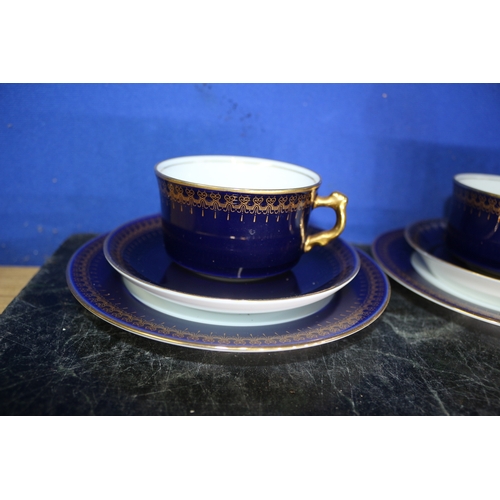 89 - 3 Romanov Cobalt Cup/Saucer/ Plate Trio