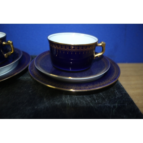 89 - 3 Romanov Cobalt Cup/Saucer/ Plate Trio