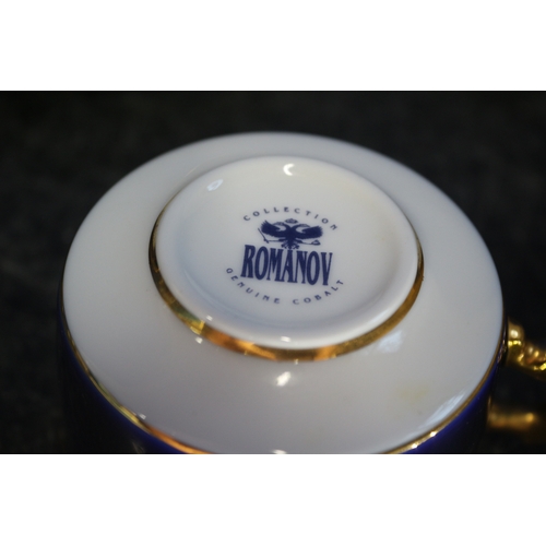 89 - 3 Romanov Cobalt Cup/Saucer/ Plate Trio