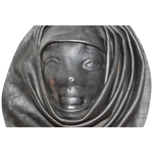 81 - Vintage Leather Face Wall Plaque of a Woman in Black, Interesting Leather, 3D Picture Decor by R.N P... 