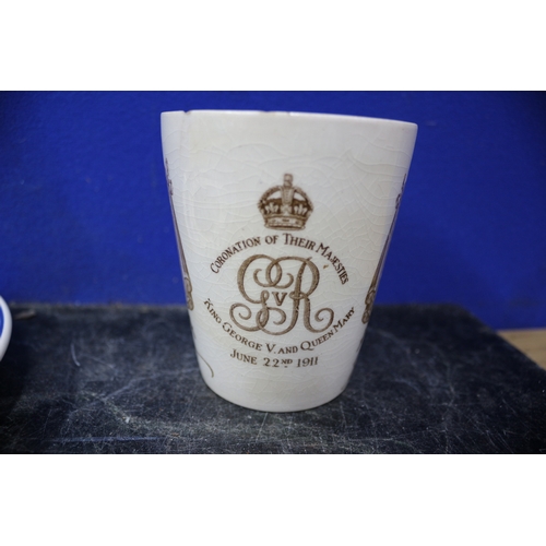 146 - Royal Doulton 1911 King George V and Queen Mary Commemorative Tumbler and Wedgwood Plate