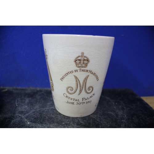 146 - Royal Doulton 1911 King George V and Queen Mary Commemorative Tumbler and Wedgwood Plate